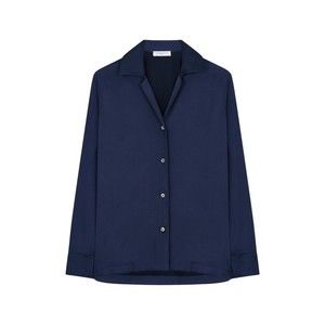 Serena Bute Satin Revere Collar Shirt - Dark Navy - NWT